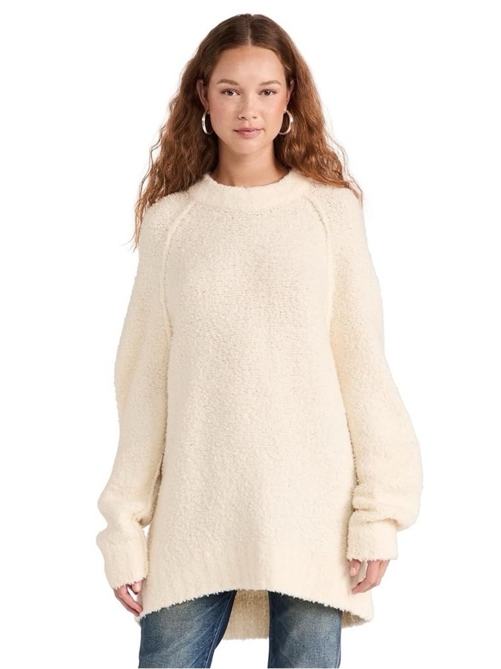 Free People Oversized Teddy Sherpa Cozy Cream Pullover Sweater